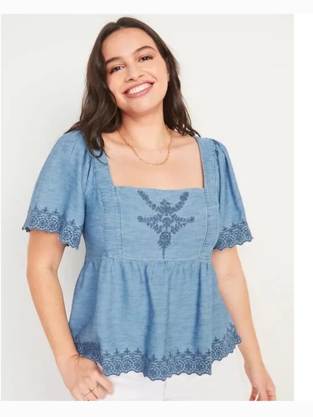 Old Navy Womens 2X Boho Chambray Denim Flutter Sleeve Top Shirt Tie‎ Back Boho